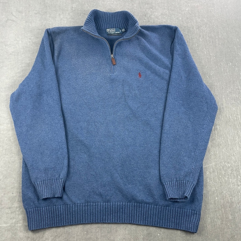 Polo Ralph Lauren Mens 2XLT Blue Quarter Zip Cotton Pullover Sweater‎ Tall